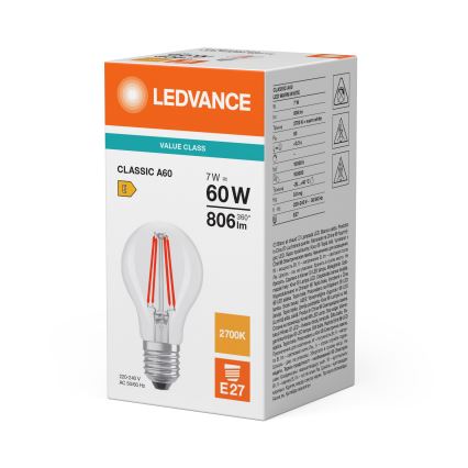 LED λαμπτήρας CLASSIC FILAMENT A60 E27/7W/230V 2700K - Ledvance
