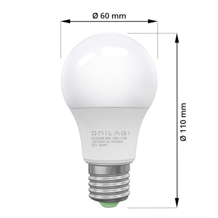 LED λαμπτήρας ECOLINE A60 E27/10W/230V 3000K CRI 92 - Brilagi