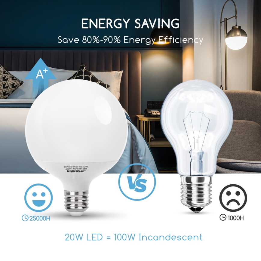 LED λαμπτήρας G120 E27/20W/230V 6500K - Aigostar