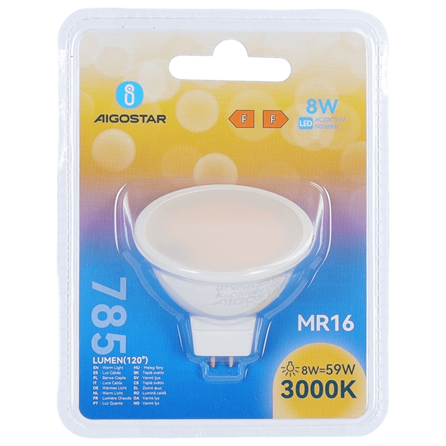 LED λαμπτήρας MR16 GU5,3/8W/12V 3000K - Aigostar