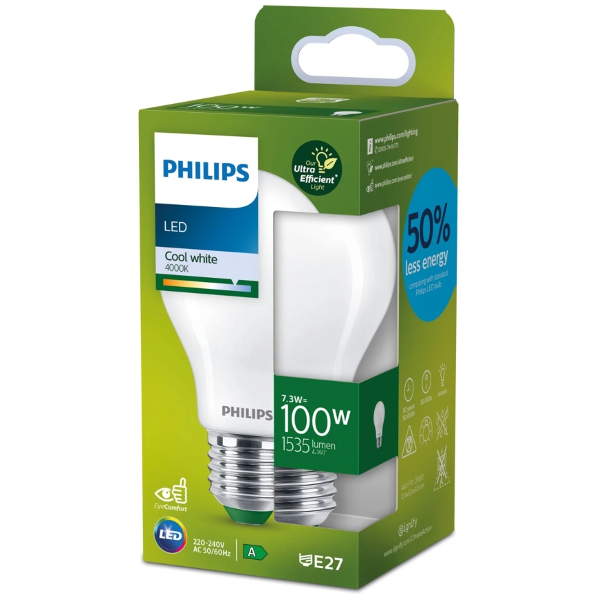 LED λαμπτήρας ULTRAEFFICIENT Philips A60 E27/7,3W/230V 4000K