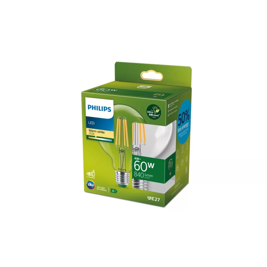 LED λαμπτήρας ULTRAEFFICIENT VINTAGE Philips G95 E27/4W/230V 2700K