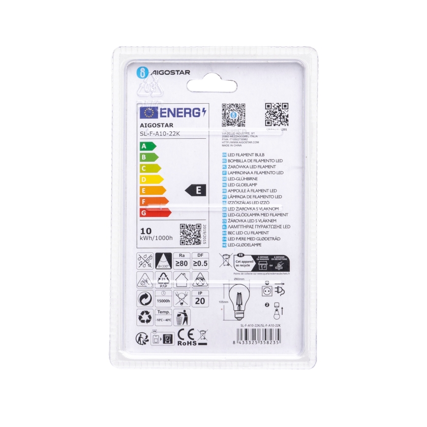 LED λαμπτήρας VINTAGE A60 E27/10W/230V 2200K - Aigostar