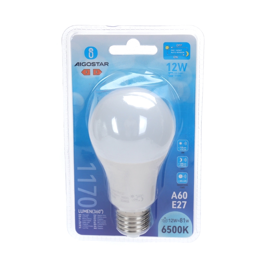 LED λαμπτήρας με αισθητήρα λυκόφωτος A60 E27/12W/230V 6500K - Aigostar