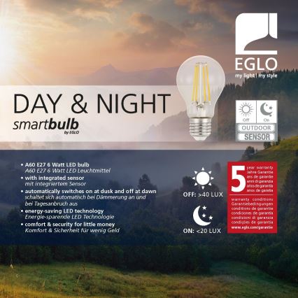 LED λαμπτήρας με αισθητήρα λυκόφωτος VINTAGE A60 E27/6W/230V 3000K - Eglo 11886