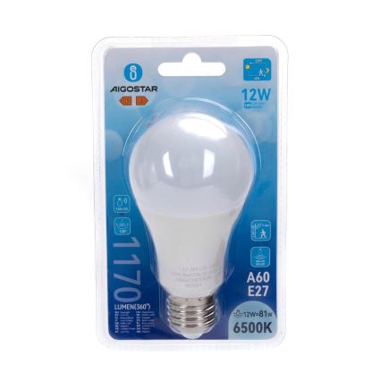 LED λαμπτήρας με αισθητήρα κίνησης και λυκόφωτος A60 E27/12W/230V 6500K - Aigostar