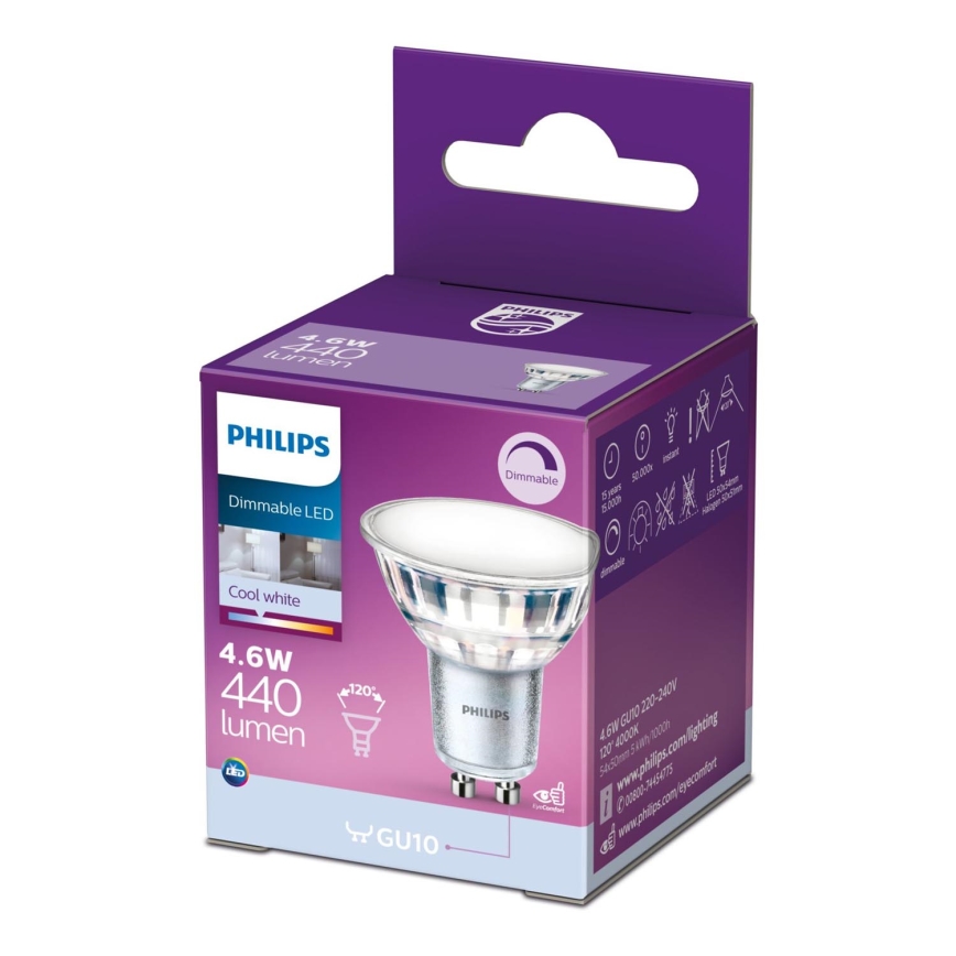 LED Dimmable λαμπτήρας Philips GU10/4,6W/230V 4000K