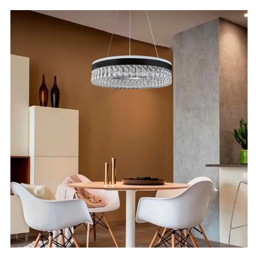 LED Dimming κρύσταλλο πολύφωτο on a string LED/90W/230V 3000-6500K μαύρο + τηλεχειριστήριο