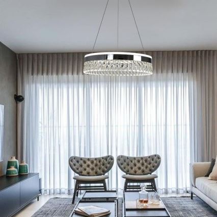 LED Dimming κρυστάλλινο κρεμαστό φωτιστικό οροφής κρεμαστό φωτιστικό οροφής LED/90W/230V 3000-6500K γυαλιστερό χρώμιο + τηλεχειριστήριο