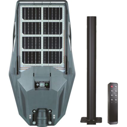 LED Ηλιακό φωτιστικό δρόμου με ρυθμιζόμενη ένταση φωτισμού και αισθητήρα κίνησης και λυκόφωτος KERS LED/300W/3,2V 6500K 8000 mAh IP65 γκρι + τηλεχειριστήριο