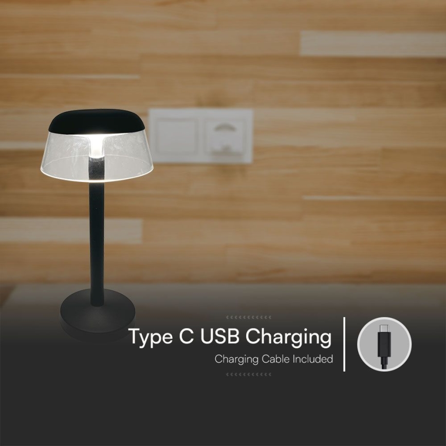 LED Dimmable επαναφορτιζόμενο επιτραπέζιο φωτιστικό αφής LED/3W/5V 3000-6000K 1800 mAh μαύρο