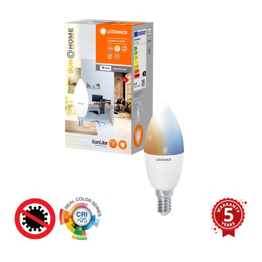 LED Dimmable αντιβακτηριακός λαμπτήρας B40 E14/4,9W/230V Wi-Fi - Ledvance