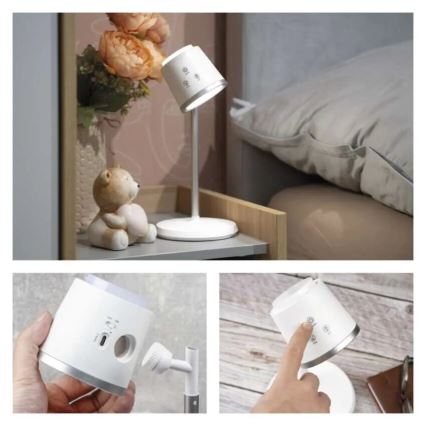 LED Dimmable επαναφορτιζόμενο επιτραπέζιο φωτιστικό	 4σε1 LED/6W/3,7V 3000K/4000K/6500K 1500mAh λευκό