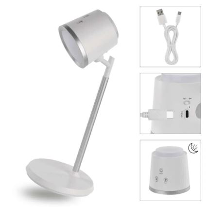 LED Dimmable επαναφορτιζόμενο επιτραπέζιο φωτιστικό	 4σε1 LED/6W/3,7V 3000K/4000K/6500K 1500mAh λευκό