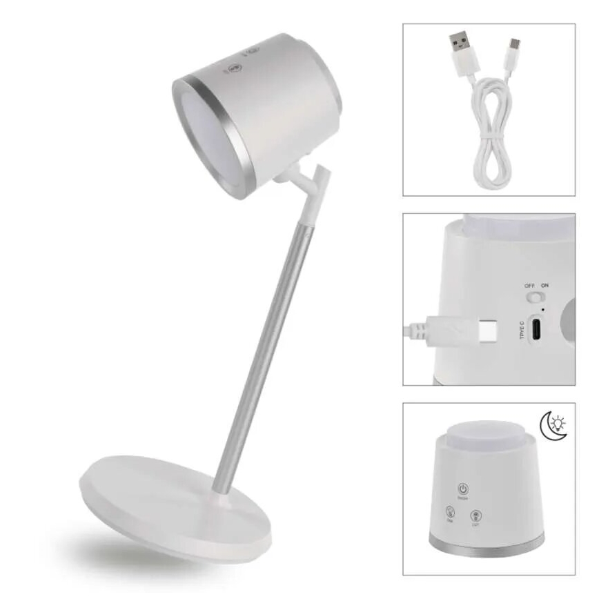 LED Dimmable επαναφορτιζόμενο επιτραπέζιο φωτιστικό	 4σε1 LED/6W/3,7V 3000K/4000K/6500K 1500mAh λευκό