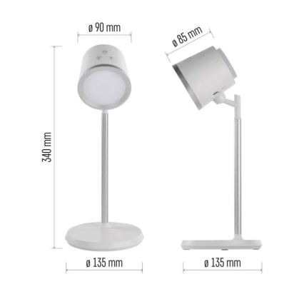 LED Dimmable επαναφορτιζόμενο επιτραπέζιο φωτιστικό	 4σε1 LED/6W/3,7V 3000K/4000K/6500K 1500mAh λευκό