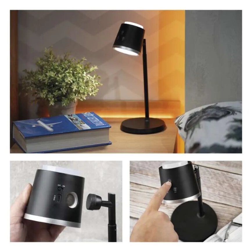 LED Dimmable επαναφορτιζόμενο επιτραπέζιο φωτιστικό	 4σε1 LED/6W/3,7V 3000K/4000K/6500K 1500mAh μαύρο