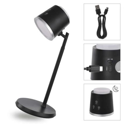 LED Dimmable επαναφορτιζόμενο επιτραπέζιο φωτιστικό	 4σε1 LED/6W/3,7V 3000K/4000K/6500K 1500mAh μαύρο