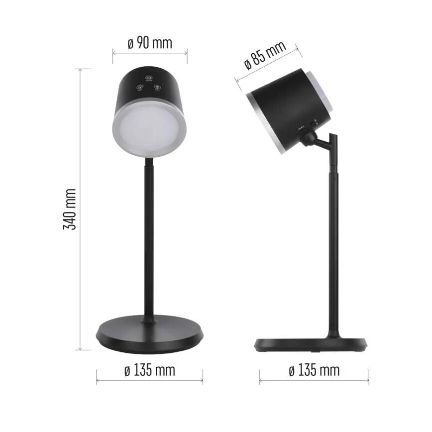 LED Dimmable επαναφορτιζόμενο επιτραπέζιο φωτιστικό	 4σε1 LED/6W/3,7V 3000K/4000K/6500K 1500mAh μαύρο