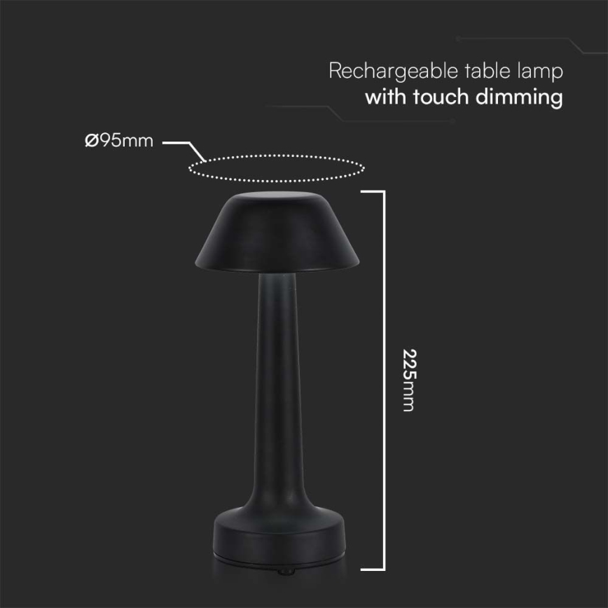 LED Dimmable επαναφορτιζόμενο επιτραπέζιο φωτιστικό αφής LED/1W/5V 3000-6000K 1800 mAh μαύρο