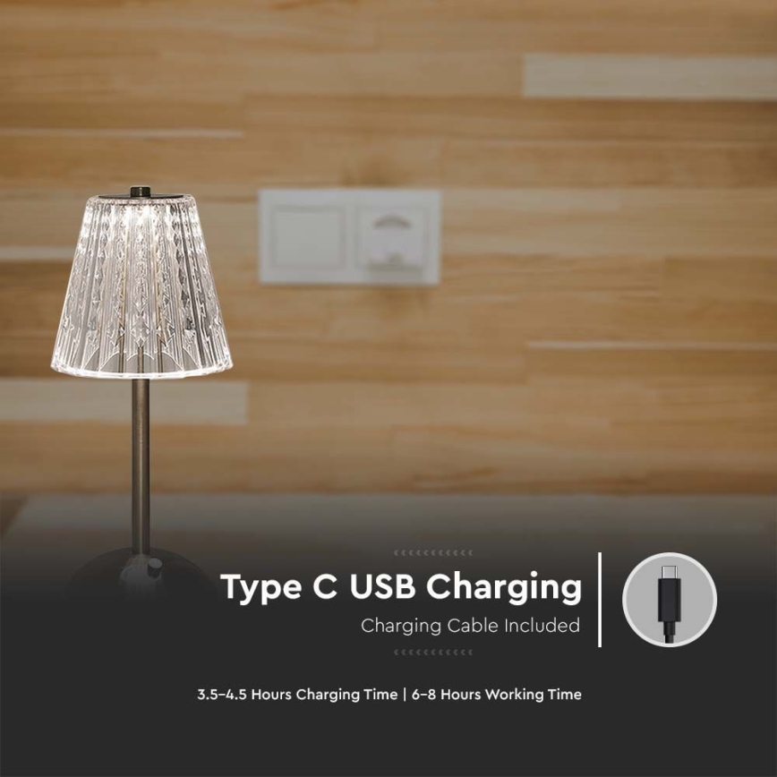 LED Dimmable επαναφορτιζόμενο επιτραπέζιο φωτιστικό αφής LED/2,4W/5V 3000-6000K 1800 mAh γυαλιστερό χρώμιο