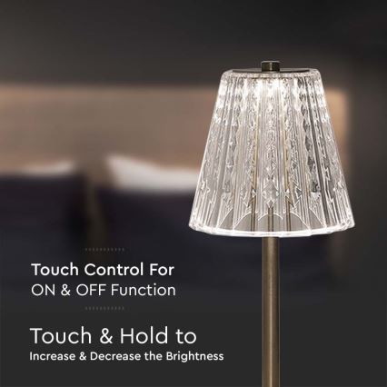 LED Dimmable επαναφορτιζόμενο επιτραπέζιο φωτιστικό αφής LED/2,4W/5V 3000-6000K 1800 mAh γυαλιστερό χρώμιο