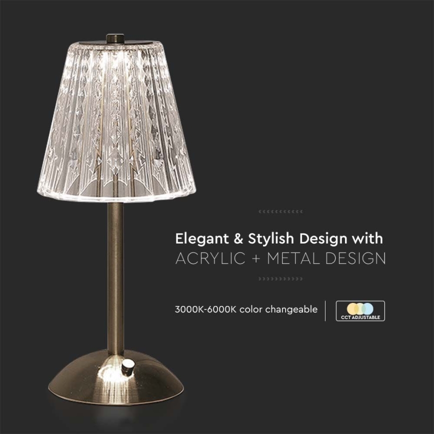 LED Dimmable επαναφορτιζόμενο επιτραπέζιο φωτιστικό αφής LED/2,4W/5V 3000-6000K 1800 mAh γυαλιστερό χρώμιο