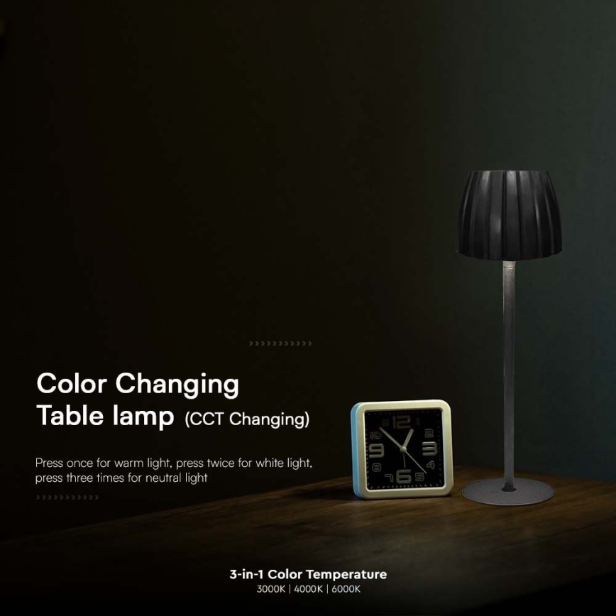 LED Dimmable επαναφορτιζόμενο επιτραπέζιο φωτιστικό αφής LED/2,7W/5V 3000/4000/6000K 1800 mAh μαύρο