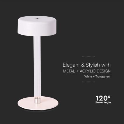 LED Dimmable επαναφορτιζόμενο επιτραπέζιο φωτιστικό αφής LED/3W/5V 3000-6000K 2400 mAh λευκό