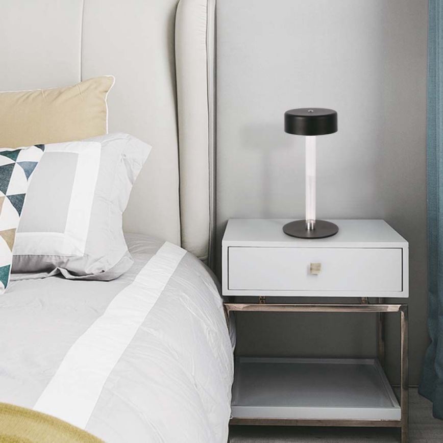 LED Dimmable επαναφορτιζόμενο επιτραπέζιο φωτιστικό αφής LED/3W/5V 3000-6000K 2400 mAh μαύρο