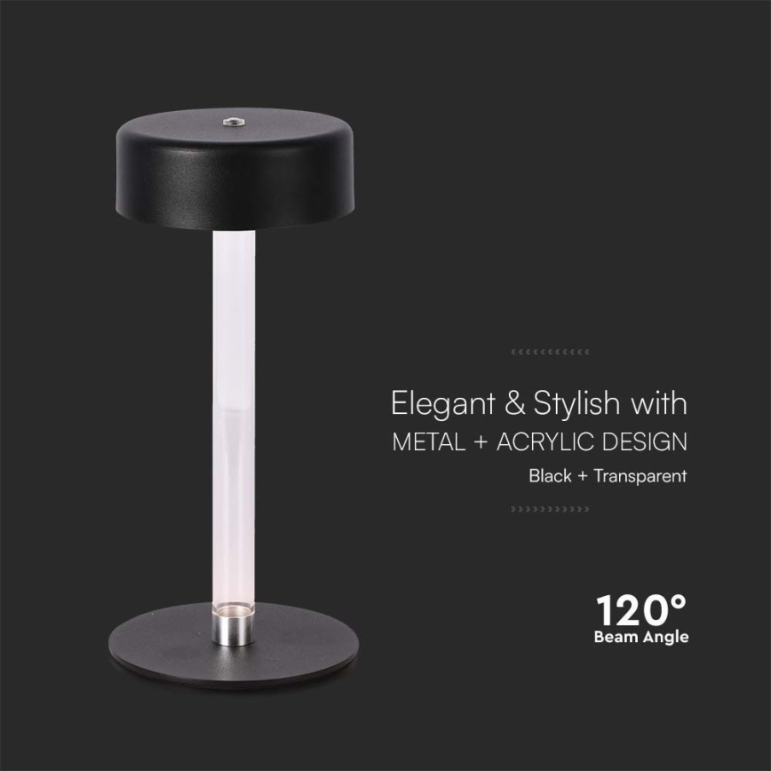 LED Dimmable επαναφορτιζόμενο επιτραπέζιο φωτιστικό αφής LED/3W/5V 3000-6000K 2400 mAh μαύρο