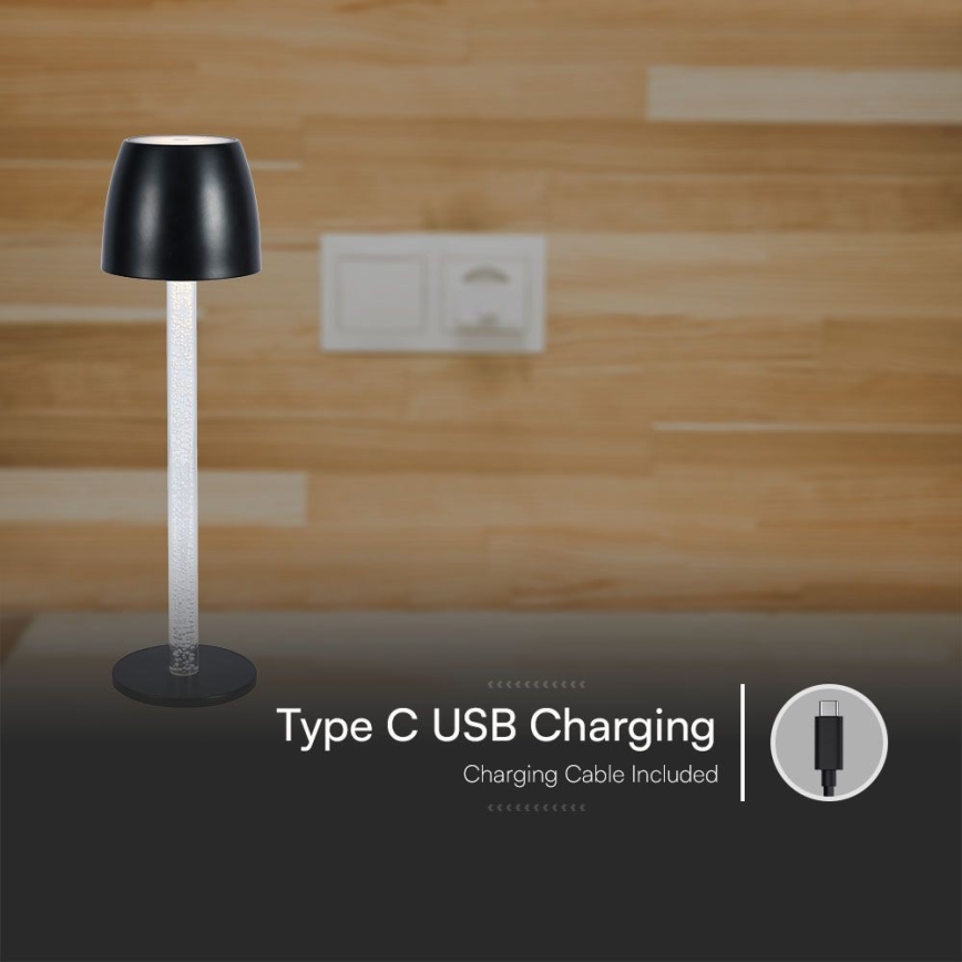 LED Dimmable επαναφορτιζόμενο επιτραπέζιο φωτιστικό αφής LED/3W/5V 3000K 1800 mAh μαύρο