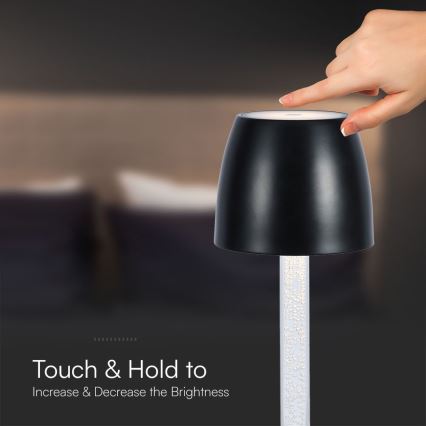 LED Dimmable επαναφορτιζόμενο επιτραπέζιο φωτιστικό αφής LED/3W/5V 3000K 1800 mAh μαύρο