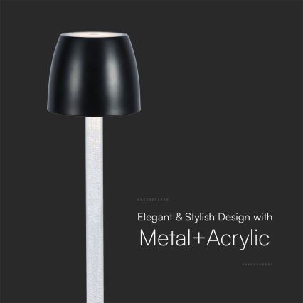 LED Dimmable επαναφορτιζόμενο επιτραπέζιο φωτιστικό αφής LED/3W/5V 3000K 1800 mAh μαύρο