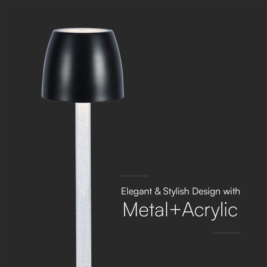LED Dimmable επαναφορτιζόμενο επιτραπέζιο φωτιστικό αφής LED/3W/5V 3000K 1800 mAh μαύρο