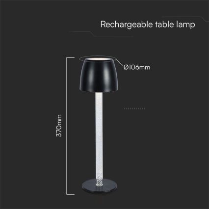 LED Dimmable επαναφορτιζόμενο επιτραπέζιο φωτιστικό αφής LED/3W/5V 3000K 1800 mAh μαύρο