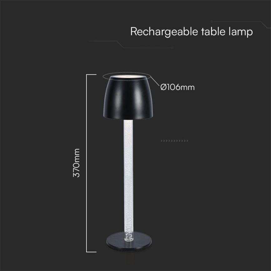 LED Dimmable επαναφορτιζόμενο επιτραπέζιο φωτιστικό αφής LED/3W/5V 3000K 1800 mAh μαύρο