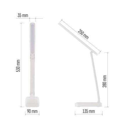 LED Dimmable επαναφορτιζόμενο επιτραπέζιο φωτιστικό	 LED/5W/3,7V 3000K/4000K/6500K 800mAh λευκό