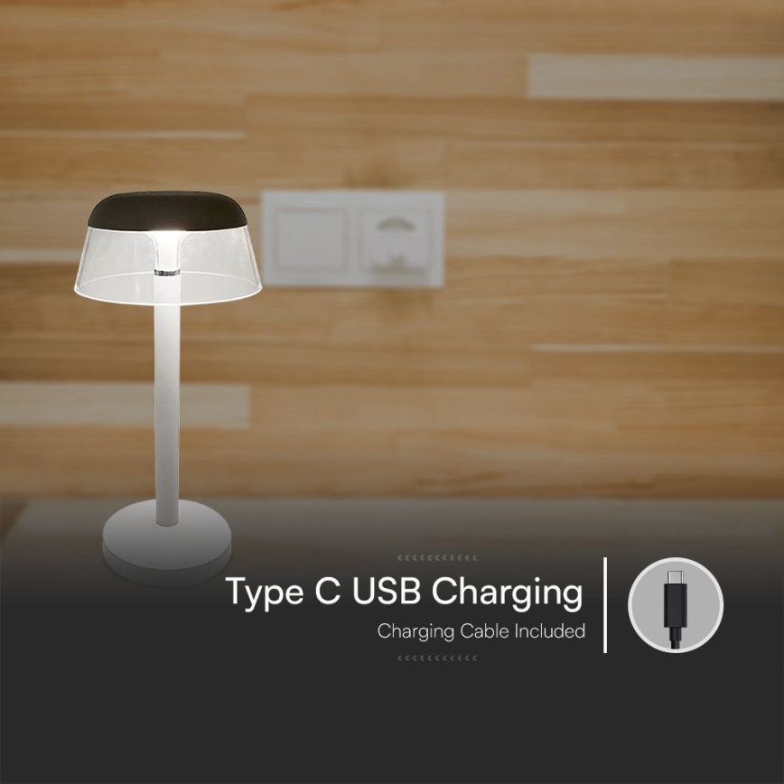 LED Dimmable επαναφορτιζόμενο επιτραπέζιο φωτιστικό αφής LED/3W/5V 3000-6000K 1800 mAh λευκό