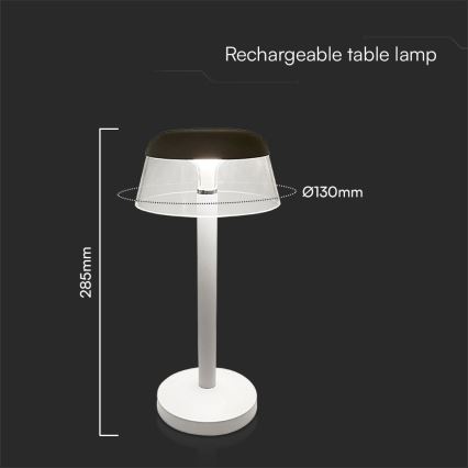LED Dimmable επαναφορτιζόμενο επιτραπέζιο φωτιστικό αφής LED/3W/5V 3000-6000K 1800 mAh λευκό