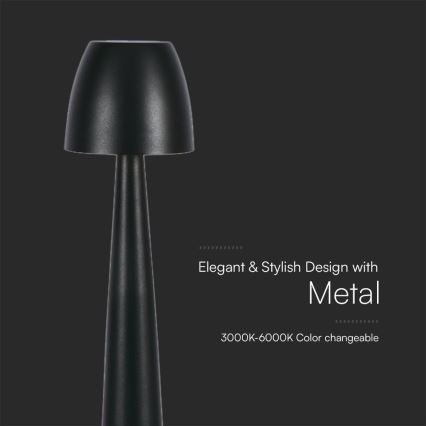 LED Dimmable επαναφορτιζόμενο επιτραπέζιο φωτιστικό αφής LED/3W/5V 3000-6000K 1800 mAh μαύρο