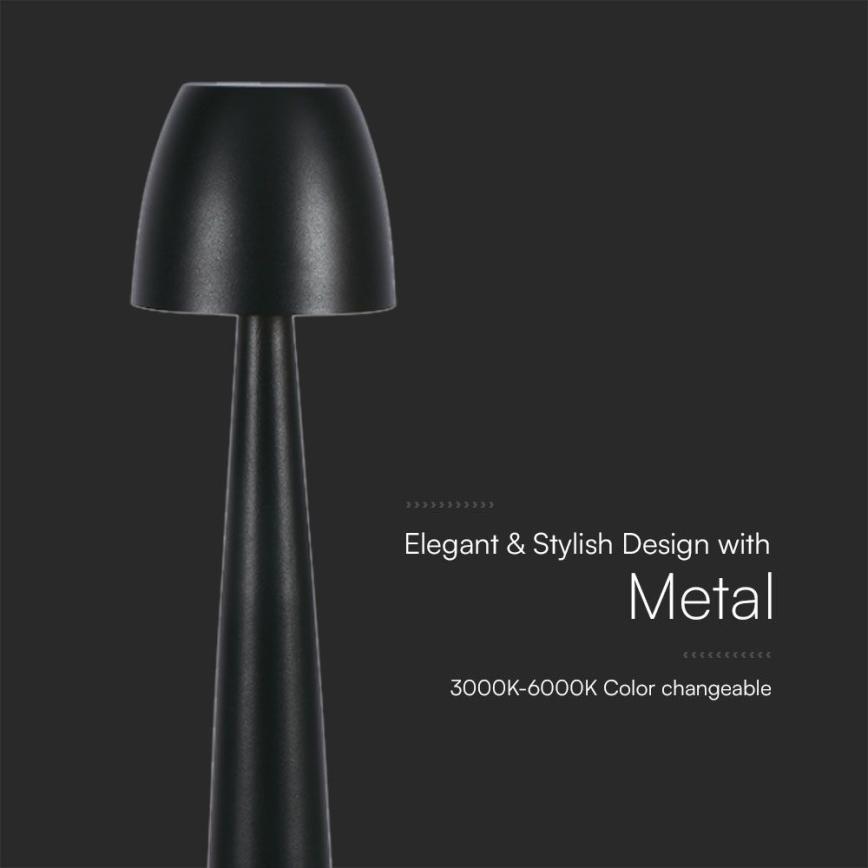 LED Dimmable επαναφορτιζόμενο επιτραπέζιο φωτιστικό αφής LED/3W/5V 3000-6000K 1800 mAh μαύρο