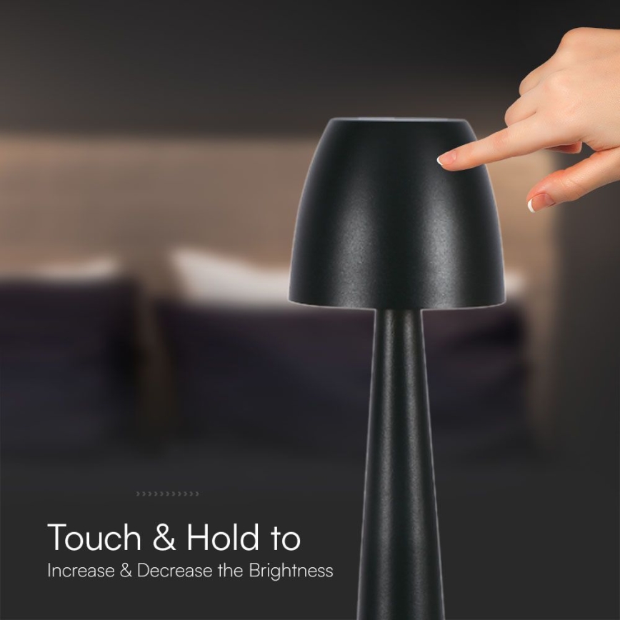 LED Dimmable επαναφορτιζόμενο επιτραπέζιο φωτιστικό αφής LED/3W/5V 3000-6000K 1800 mAh μαύρο