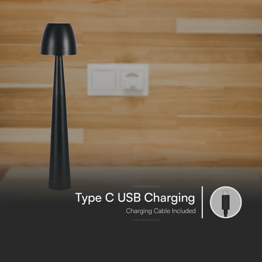 LED Dimmable επαναφορτιζόμενο επιτραπέζιο φωτιστικό αφής LED/3W/5V 3000-6000K 1800 mAh μαύρο