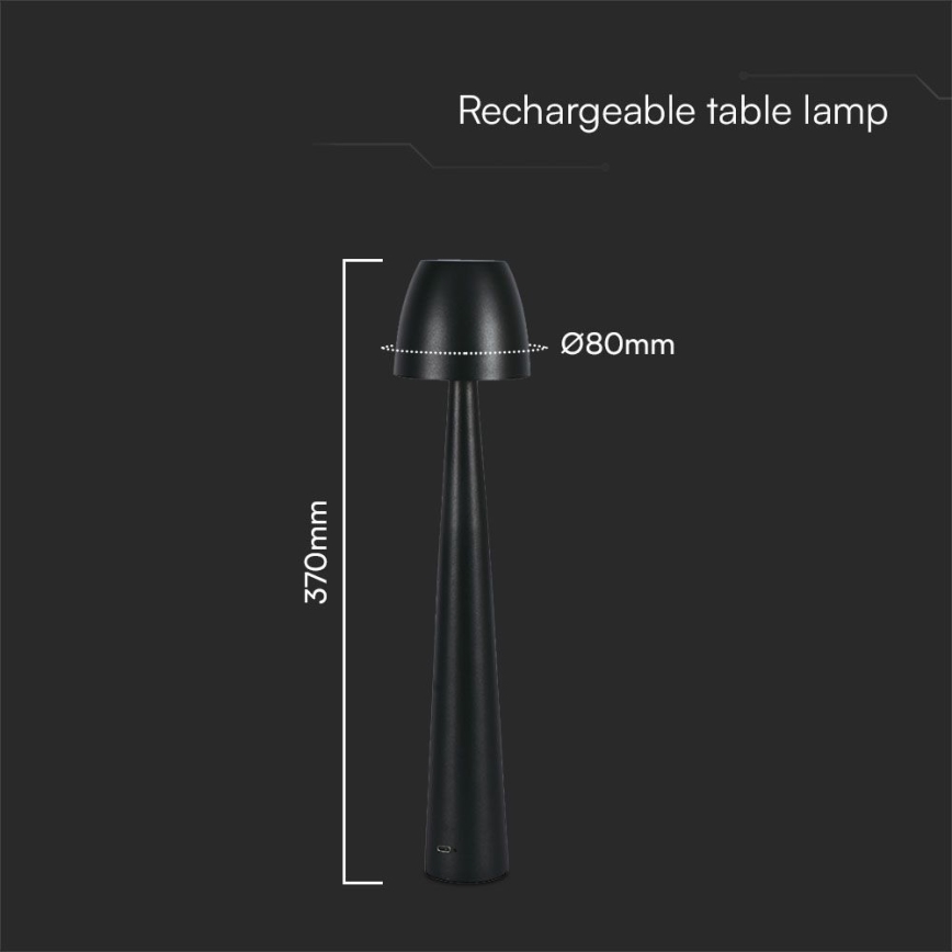 LED Dimmable επαναφορτιζόμενο επιτραπέζιο φωτιστικό αφής LED/3W/5V 3000-6000K 1800 mAh μαύρο