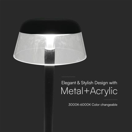 LED Dimmable επαναφορτιζόμενο επιτραπέζιο φωτιστικό αφής LED/3W/5V 3000-6000K 1800 mAh μαύρο