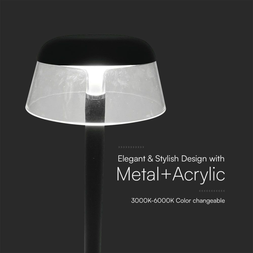 LED Dimmable επαναφορτιζόμενο επιτραπέζιο φωτιστικό αφής LED/3W/5V 3000-6000K 1800 mAh μαύρο