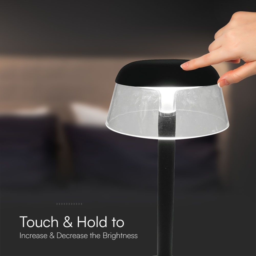 LED Dimmable επαναφορτιζόμενο επιτραπέζιο φωτιστικό αφής LED/3W/5V 3000-6000K 1800 mAh μαύρο