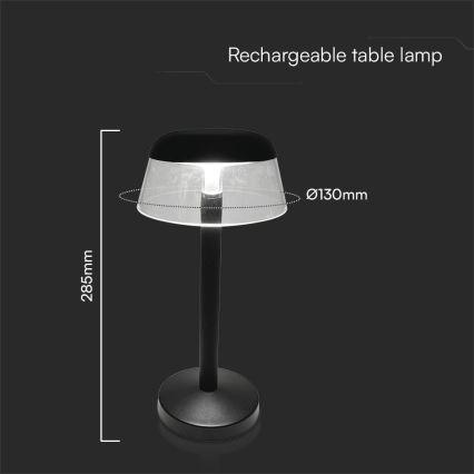LED Dimmable επαναφορτιζόμενο επιτραπέζιο φωτιστικό αφής LED/3W/5V 3000-6000K 1800 mAh μαύρο