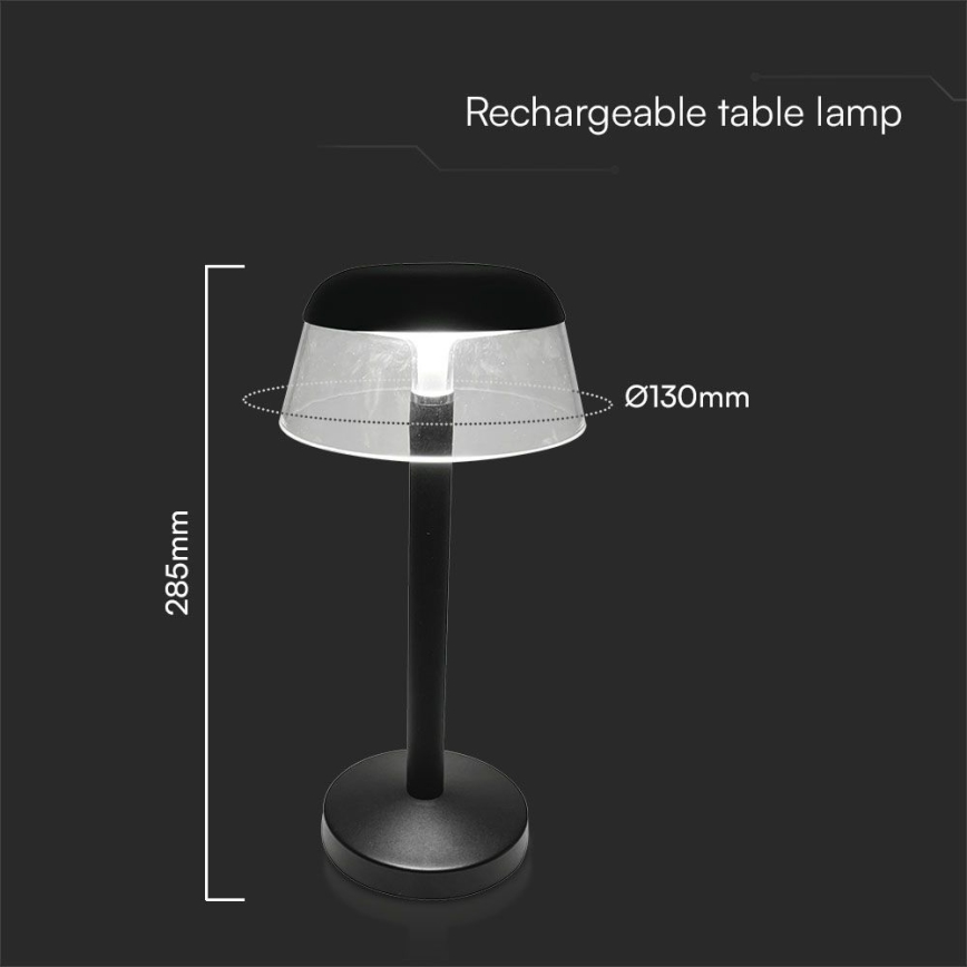 LED Dimmable επαναφορτιζόμενο επιτραπέζιο φωτιστικό αφής LED/3W/5V 3000-6000K 1800 mAh μαύρο